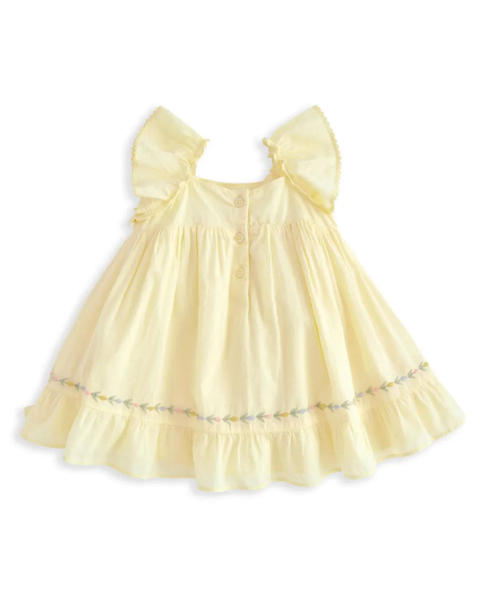 Peplum Frill Embroidered Dress - Yellow