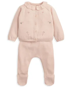 Peter Pan Collar Embroidered Top & Leggings Set (2 Pieces) - Pink