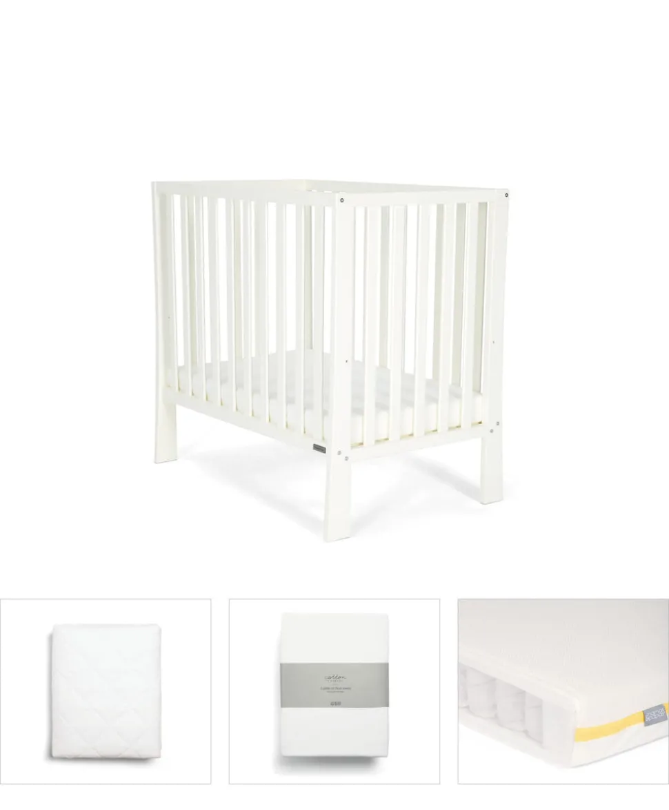 Petite Cot Bundle with Essential Airflow Fibre Mattress (4 Pieces) - Pure White