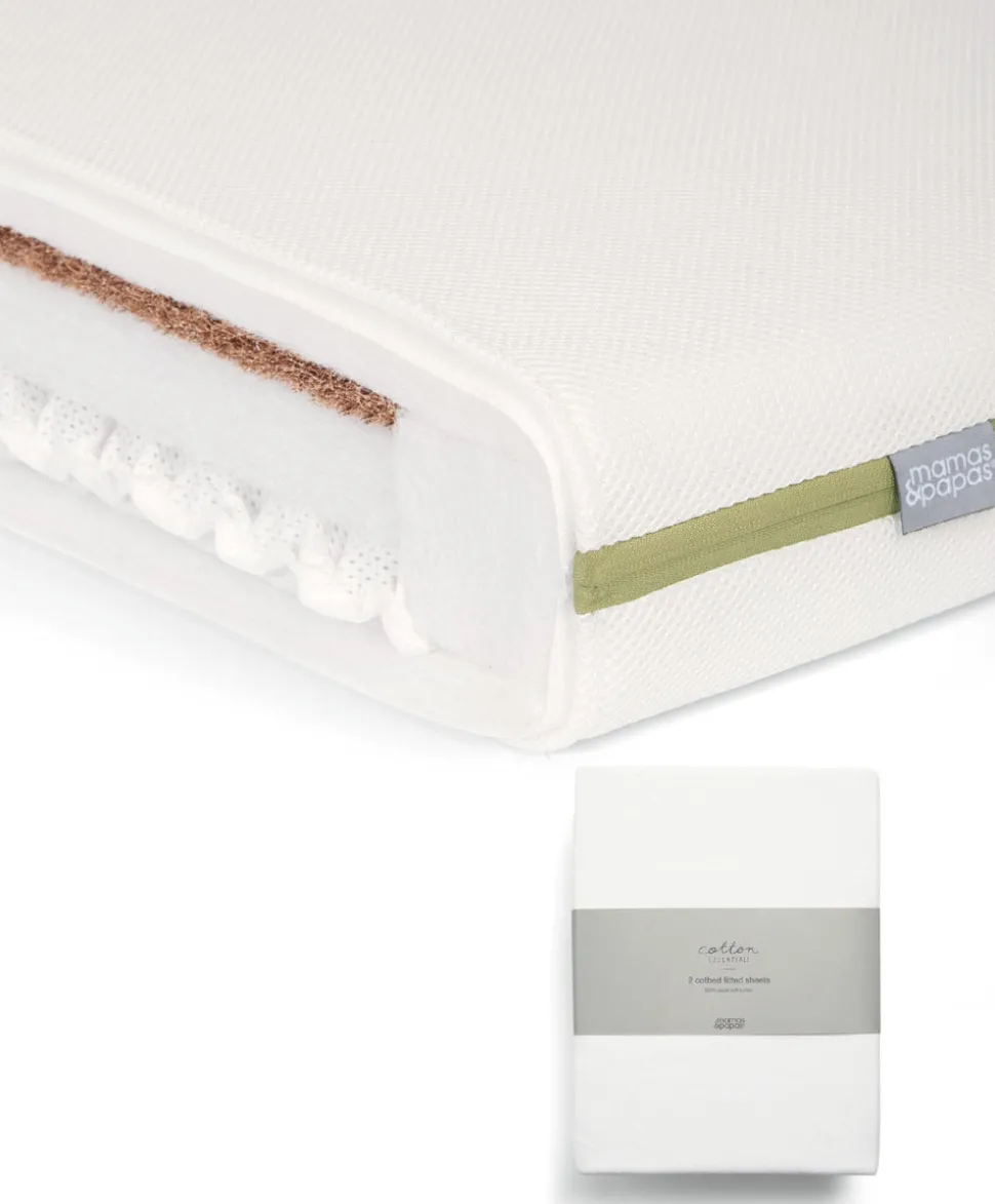 Premium Dual Core+ Cotbed Mattress & Fitted Sheets (2 Pack) - White