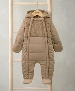 Quilted Cord & Borg Pramsuit with 3D Ears - Brown