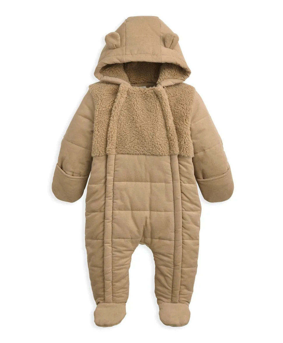 Quilted Cord & Borg Pramsuit with 3D Ears - Brown