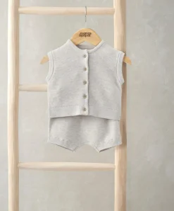 Ribbed Knit Cardigan & Shorts Set (2 Pieces) - Sand