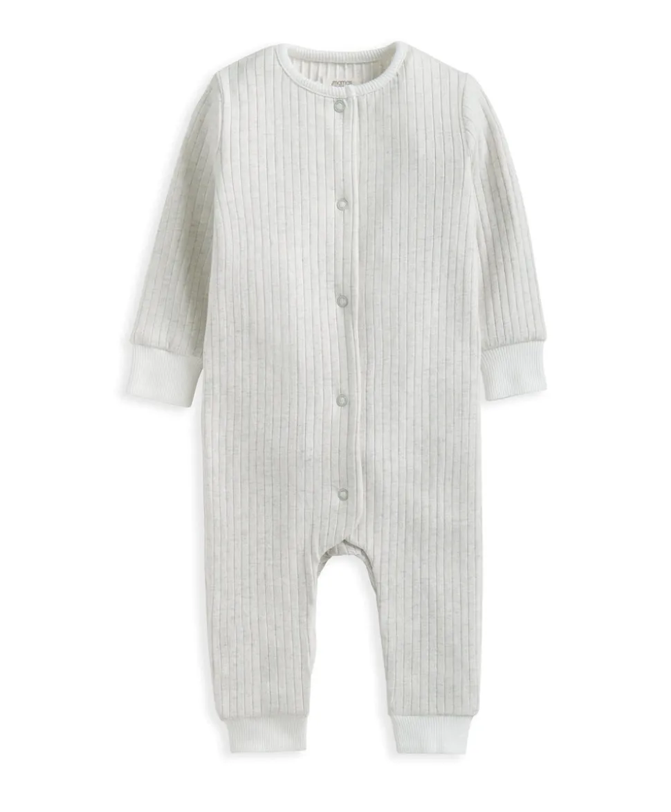 Ribbed Long-Sleeve Romper - Grey