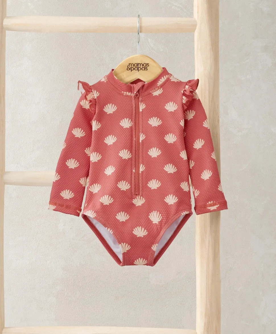 Shell All Over Print Long Sleeve Swimsuit