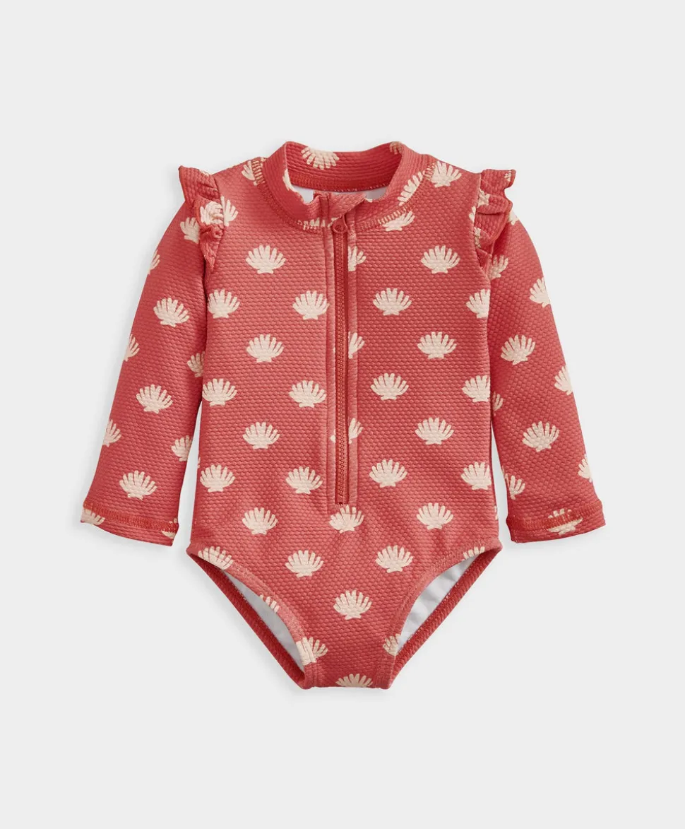 Shell All Over Print Long Sleeve Swimsuit