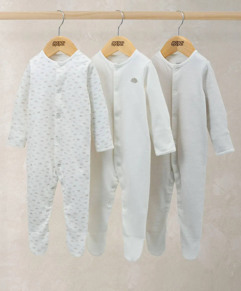 Sleepsuits (Pack of 3) - Cloud Stripe & Placement Prints