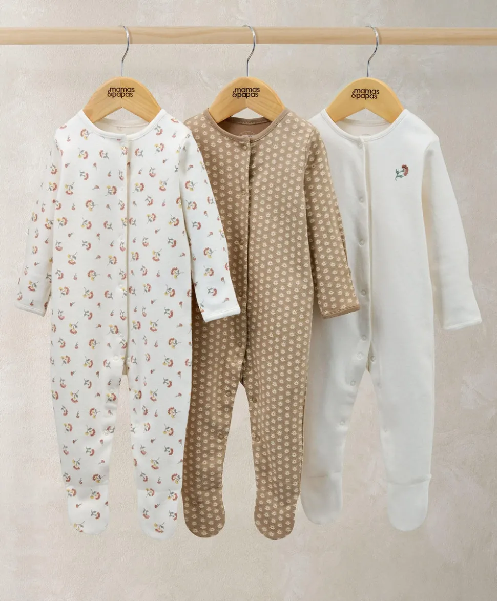 Sleepsuits (Pack of 3) - Floral Woodblock