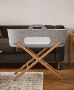 SnuzBaskit Moses Basket & Stand - Light Grey/ Natural