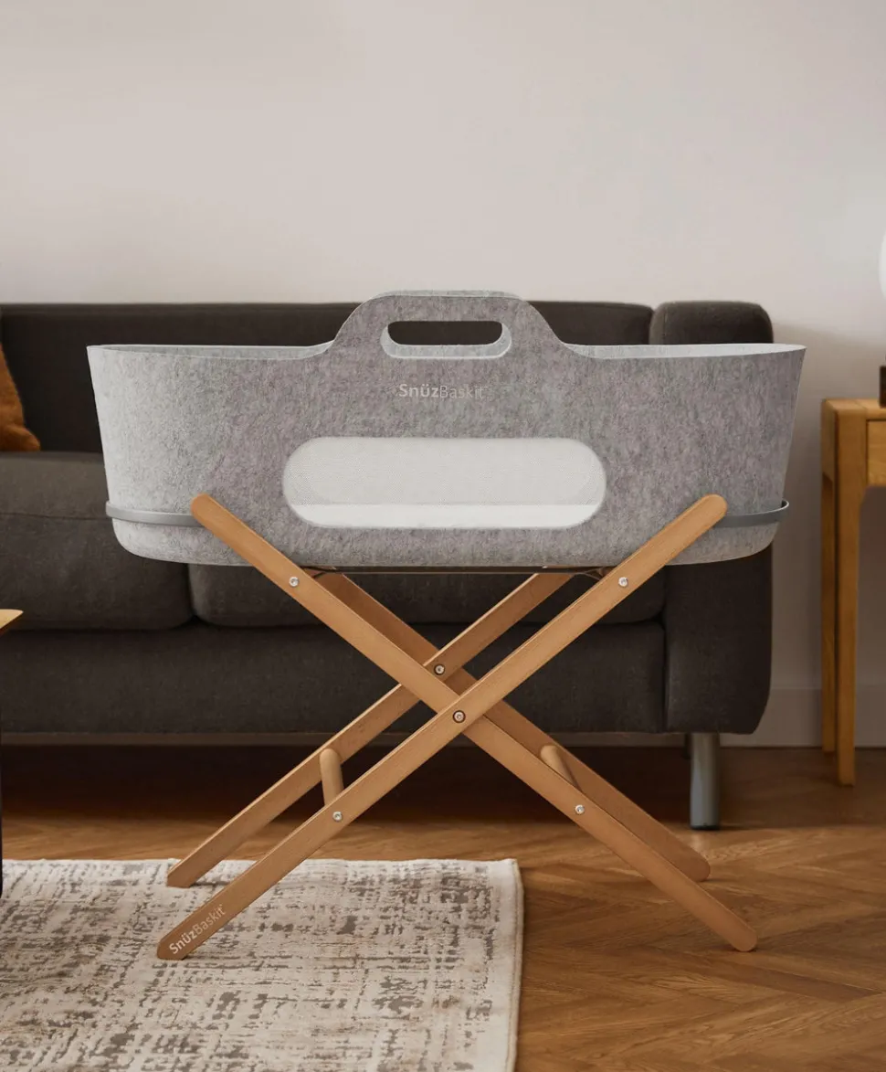 SnuzBaskit Moses Basket & Stand - Light Grey/ Natural