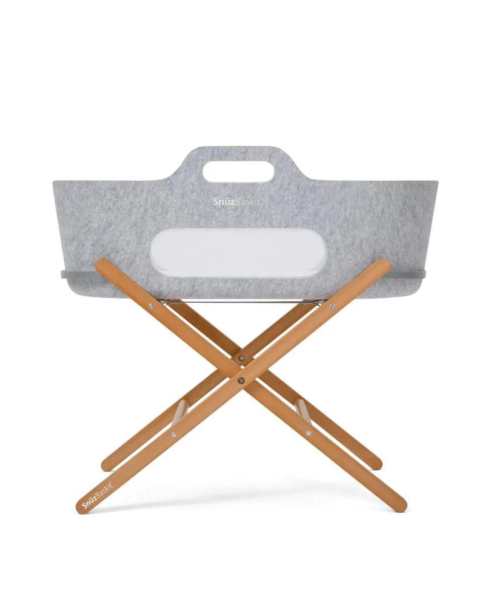 SnuzBaskit Moses Basket & Stand - Light Grey/ Natural