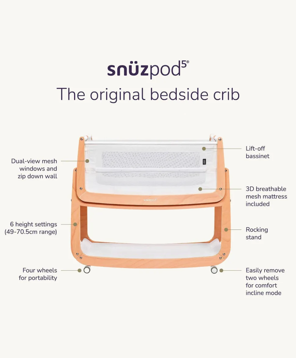 SnuzPod 5 Bedside Crib - Cashmere