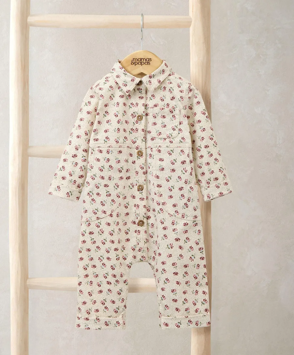 Spotty Floral Twill Boiler Suit - Cream
