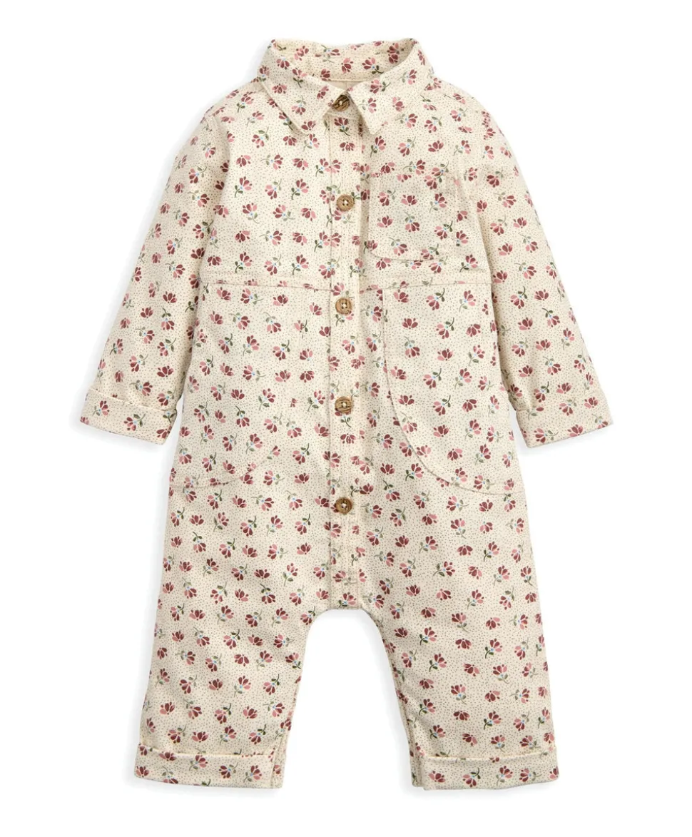 Spotty Floral Twill Boiler Suit - Cream