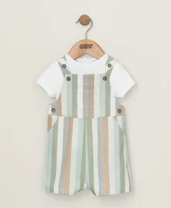 Stripe Woven Dungaree Outfit Set