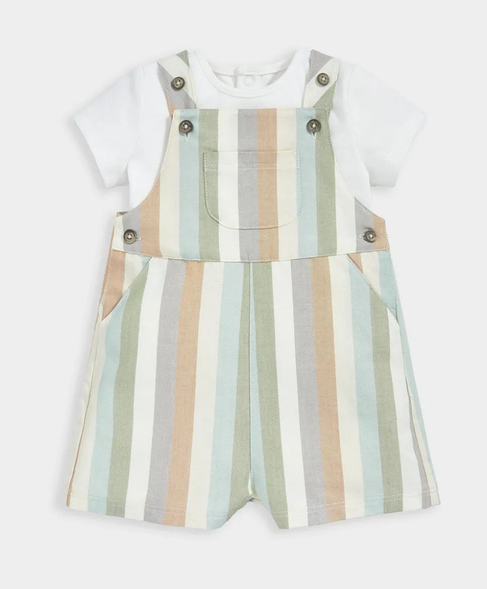 Stripe Woven Dungaree Outfit Set