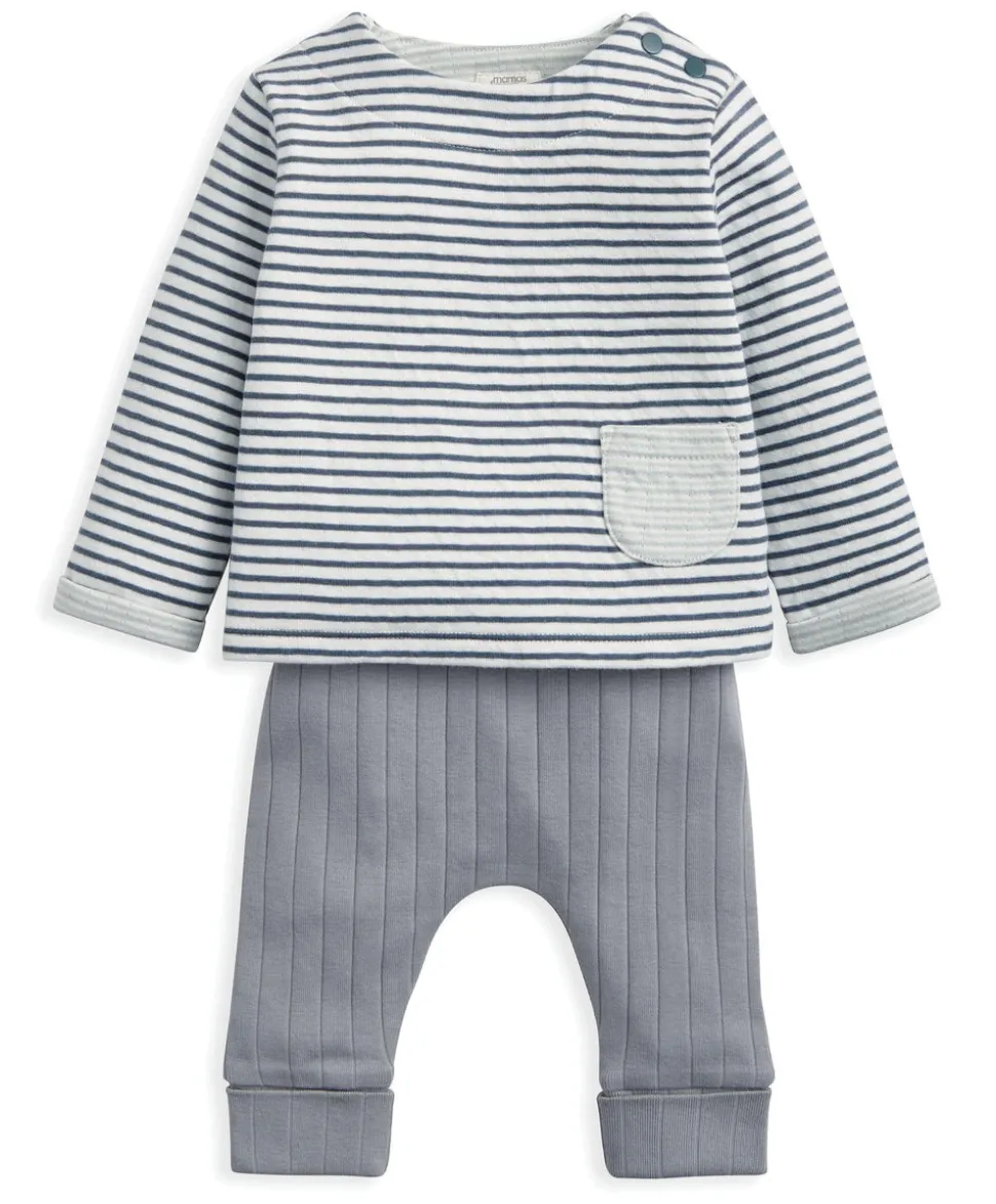 Striped Top & Rib Leggings Set (2 Pieces) - Blue