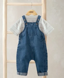 Striped T-Shirt & Denim Dungaree Set