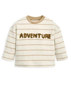 Striped T-Shirt with Boucle Adventure Detail - Cream
