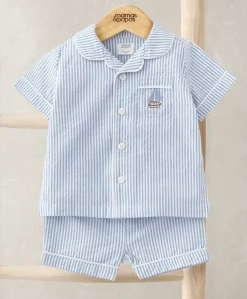 Top & Shorts Set (2 Pieces) - Blue Stripe