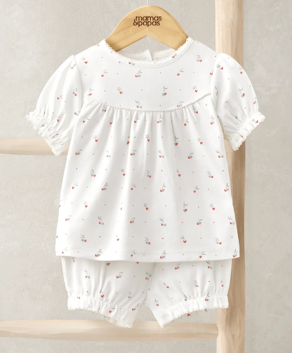 Top & Shorts Set (2 Pieces) - Cherry Hearts Print