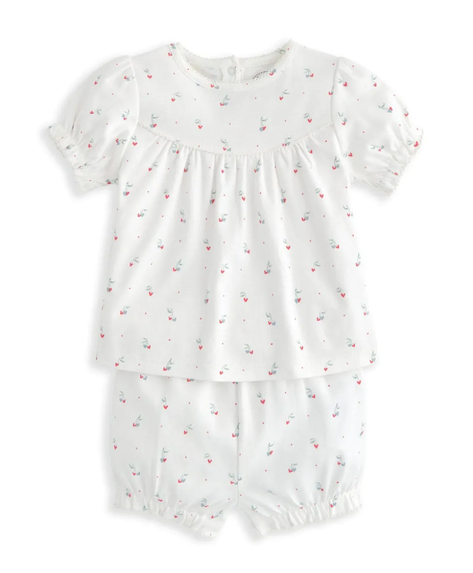 Top & Shorts Set (2 Pieces) - Cherry Hearts Print