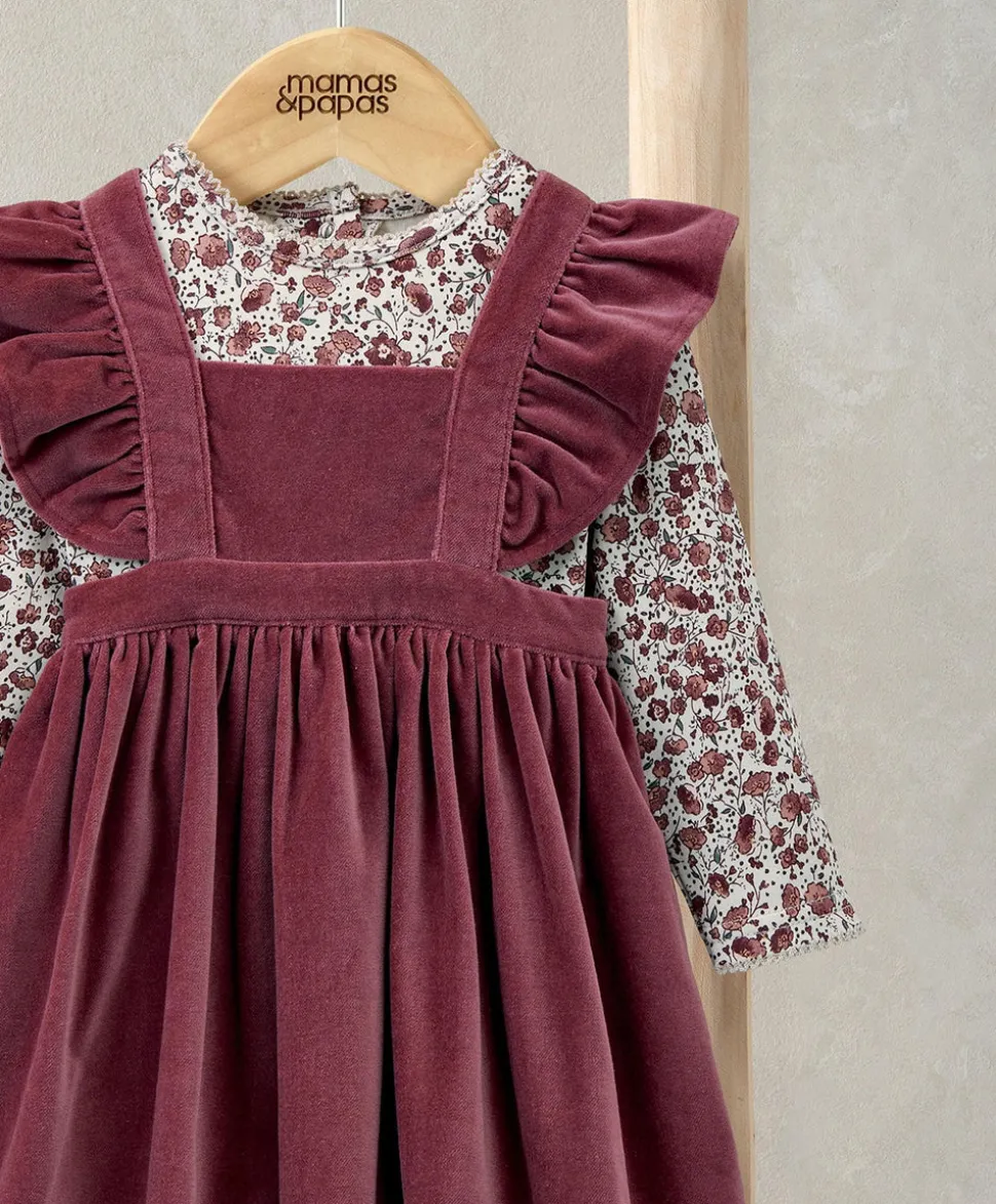 Velvet Dress & Floral Bodysuit Set (2 Pieces)