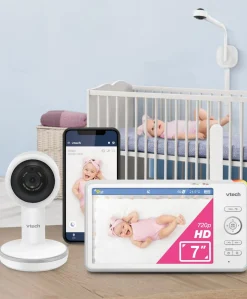 VTech RM7787HD 7” Over-The-Cot Smart Monitor & Floor Stand Bundle - White