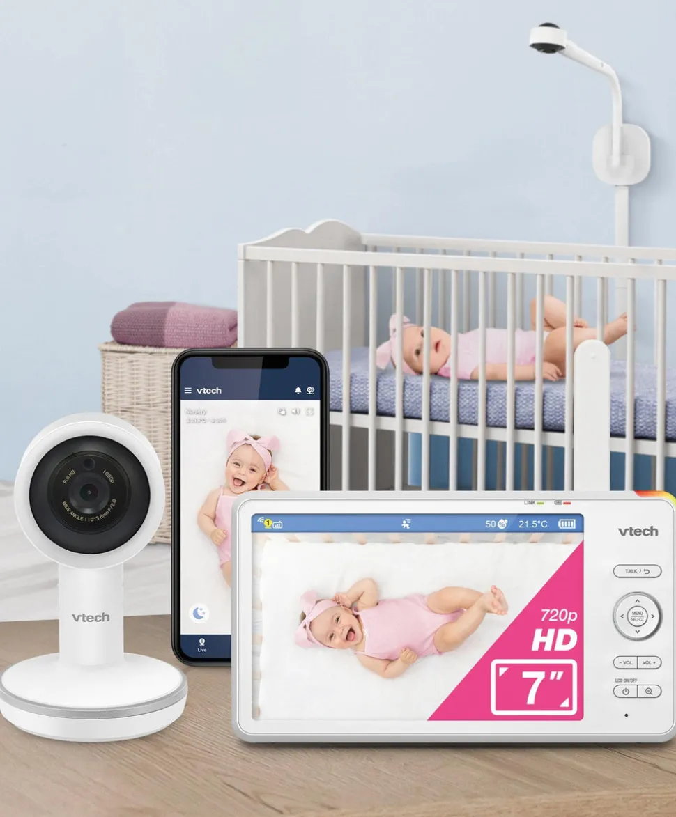 VTech RM7787HD 7” Over-The-Cot Smart Monitor & Floor Stand Bundle - White