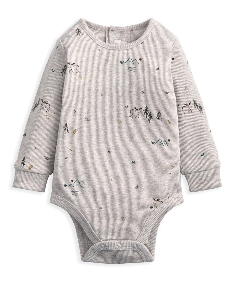 Waffle Dungarees & Moose Print Bodysuit Set (2 Pieces)