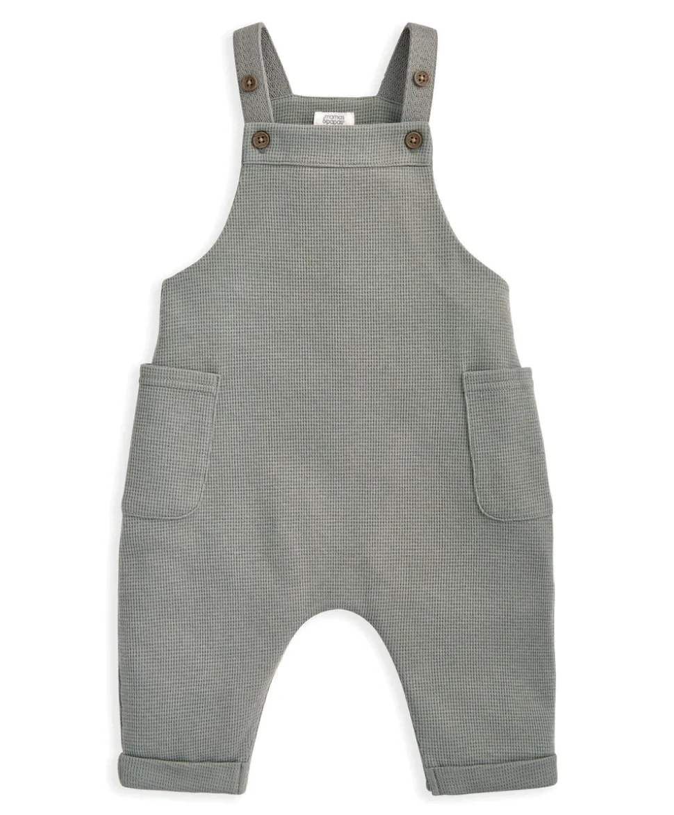 Waffle Dungarees & Moose Print Bodysuit Set (2 Pieces)
