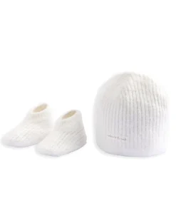 Waffle Knit Hat & Booties Set - White