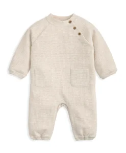 Waffle Textured Romper with Curved Pockets - Brown